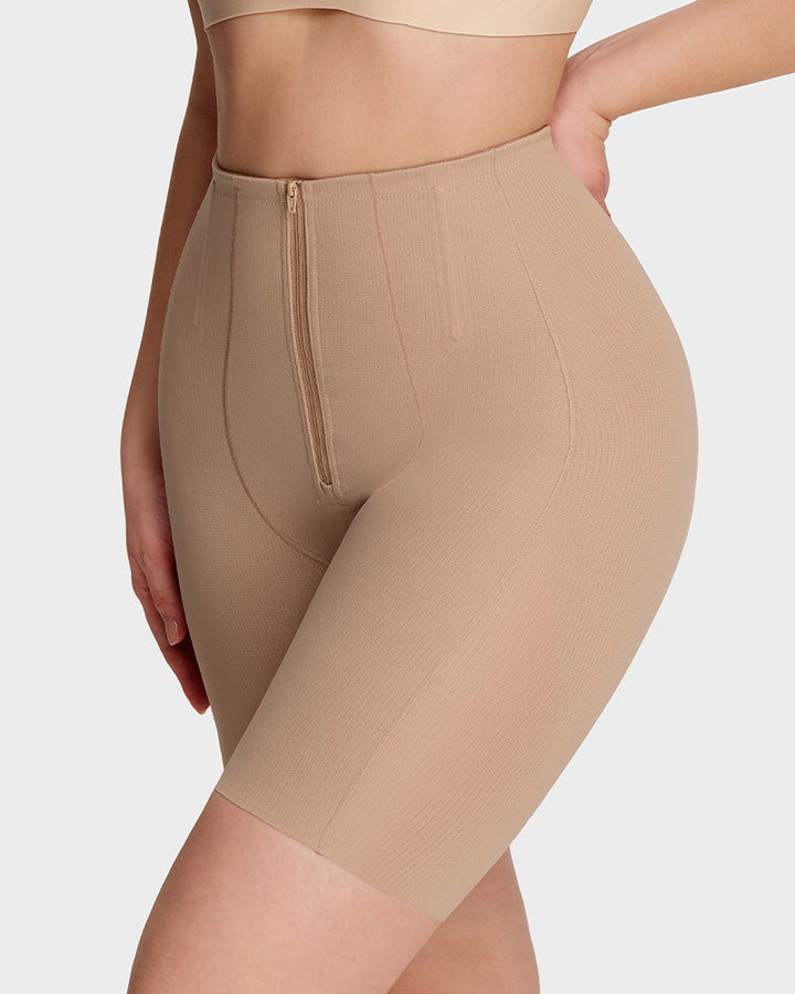 High-Waist Zip-Up Tummy Control Shaping Shorts