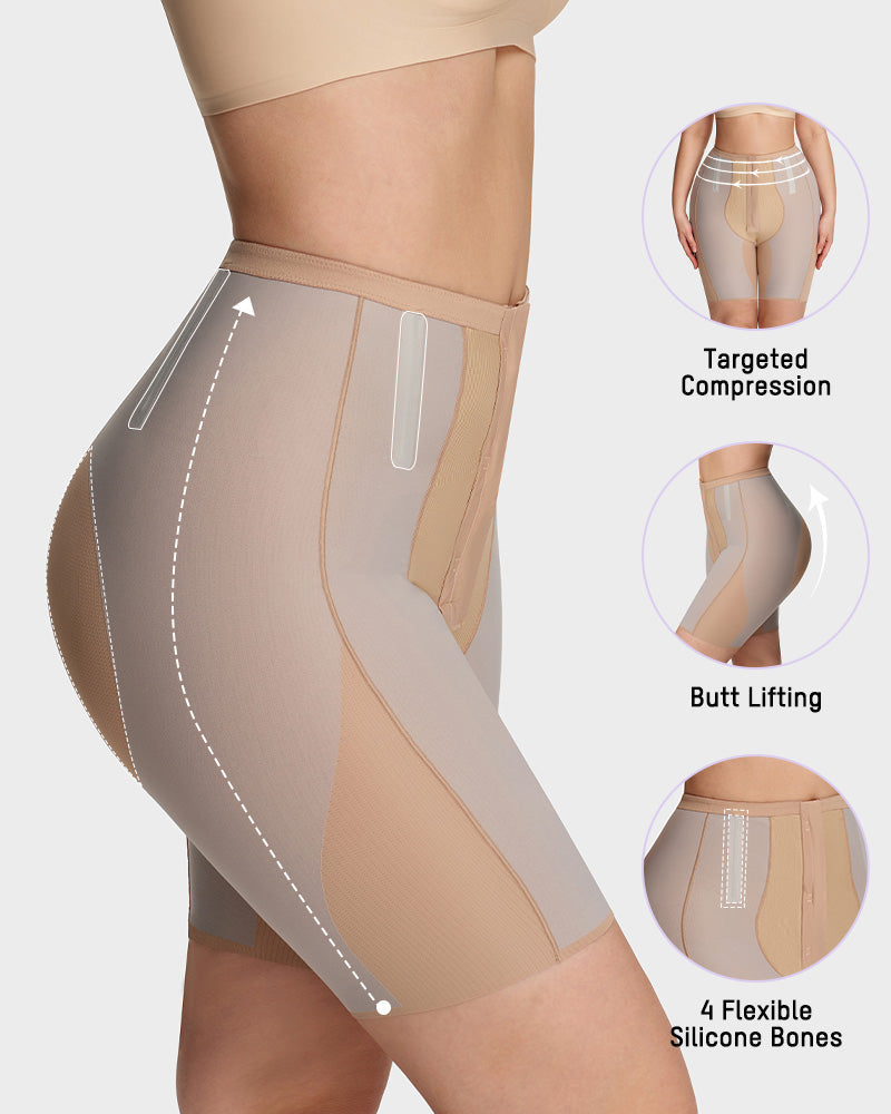 High-Waist Zip-Up Tummy Control Shaping Shorts