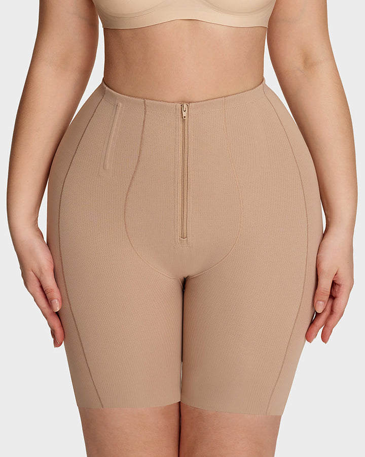 High-Waist Zip-Up Tummy Control Shaping Shorts