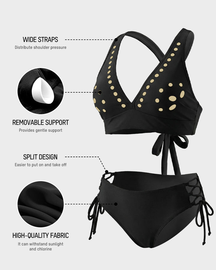 Petal Hollow V-Neck Two-Piece String Bikini Set