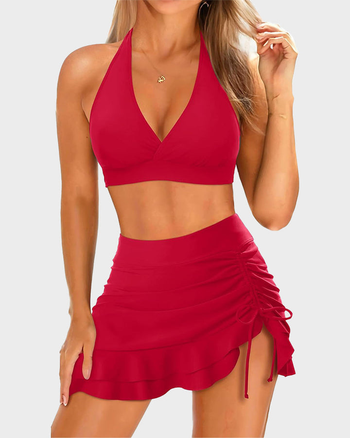 Two-Piece High-Waisted Halter V-Neck Bikini Set