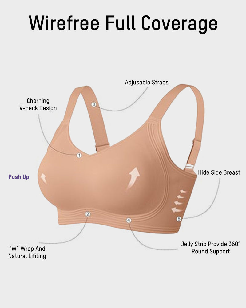 Wireless V-Neck Jelly Push-Up Bra with Full Coverage Support
