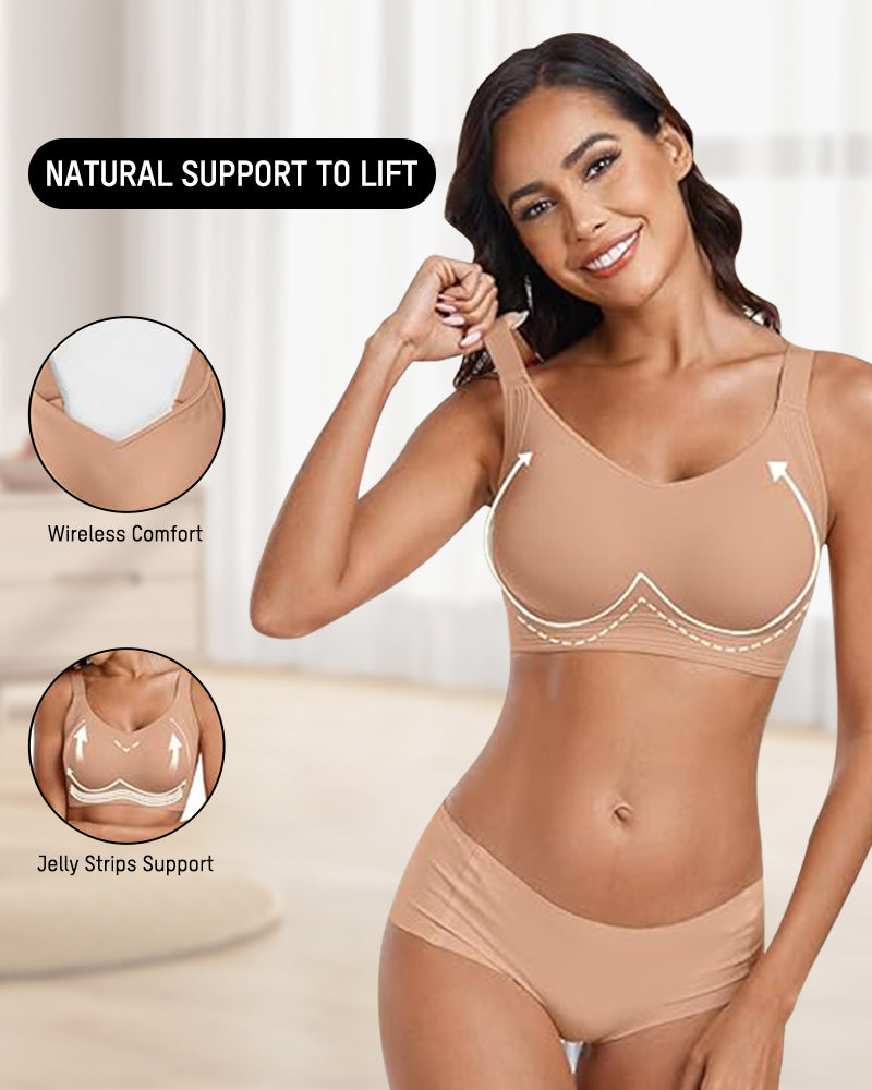 Wireless V-Neck Jelly Push-Up Bra with Full Coverage Support