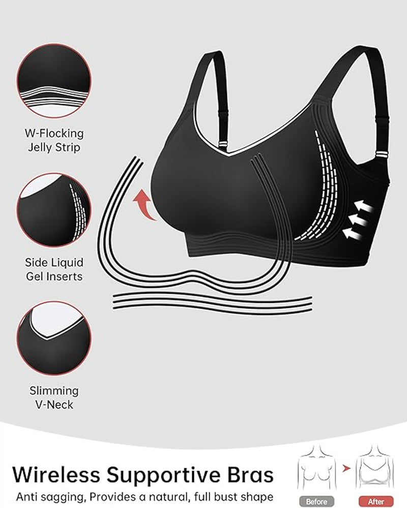 Wireless V-Neck Jelly Push-Up Bra with Full Coverage Support