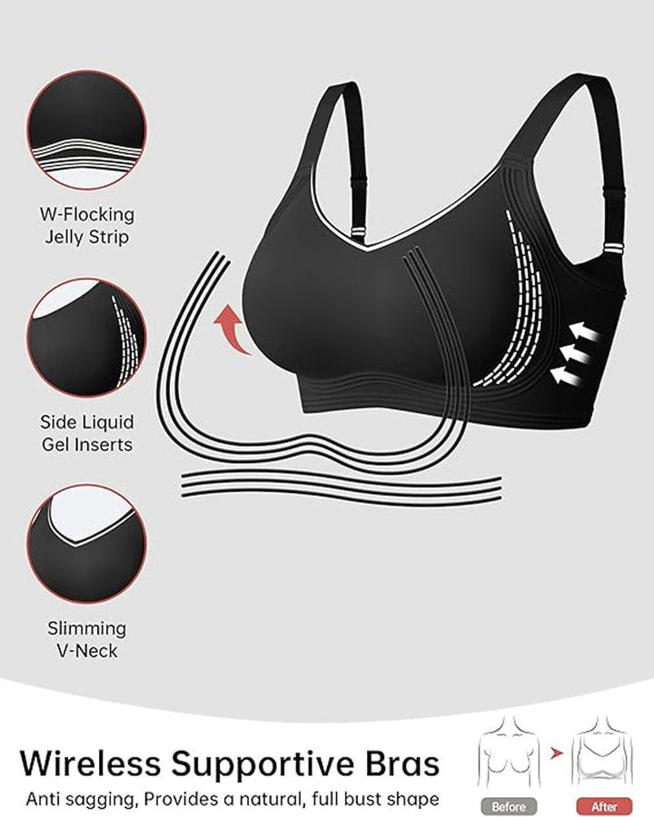 Wireless V-Neck Jelly Push-Up Bra with Full Coverage Support